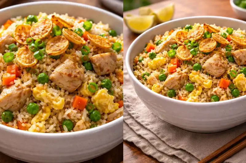 High Protein Crispy Garlic Chicken Fried Rice Recipe Healthy