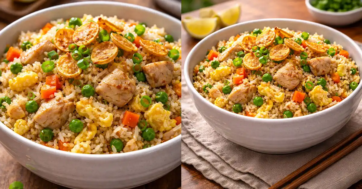 High Protein Crispy Garlic Chicken Fried Rice Recipe
