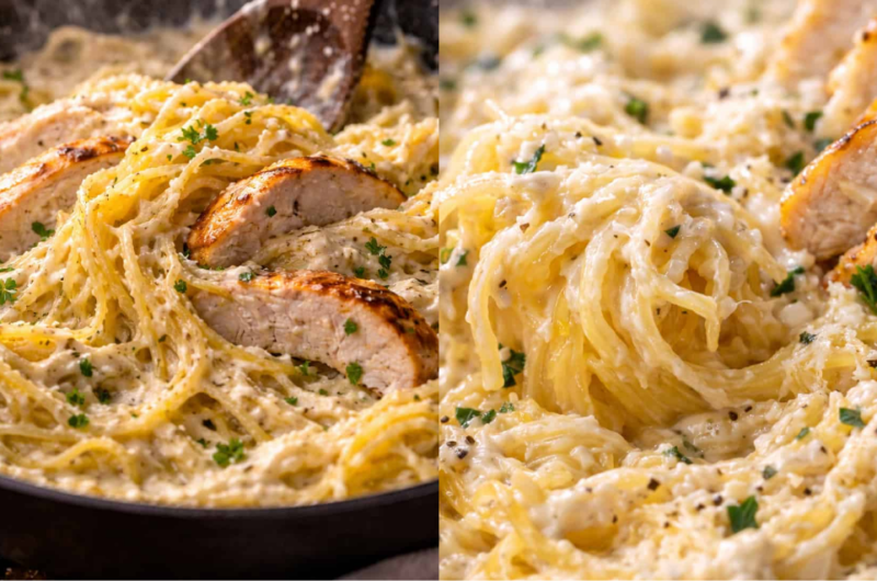 Creamy Keto Chicken Alfredo Spaghetti Squash (Better Than Pasta!)